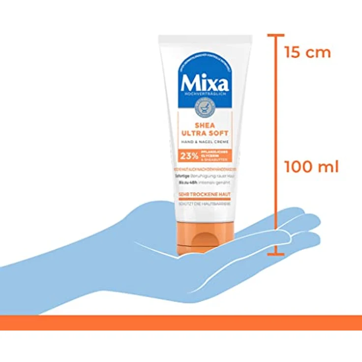 Mixa Shea Ultra Soft Hand & Nagelcreme - pflegender Handbalsam für trockene, rissige und raue Hände, Schutz & intensive Pflege mit Glycerin und Sheabutter, 100 ml – Bild 5