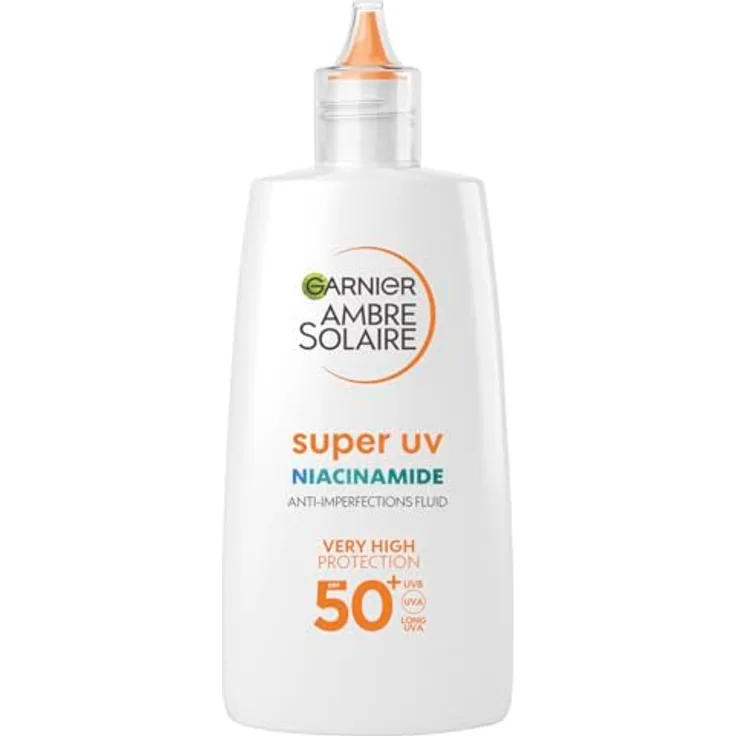 Garnier UV-Sonnenschutzfluid für zu Unreinheiten neigende Haut, Sehr hoher Sonnenschutz mit LSF 50+, Unsichtbares Finish, Ambre Solaire Super UV Niacinamide Daily Fluid, 1 x 40 ml
