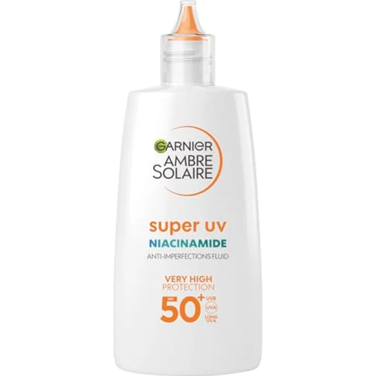 Garnier UV-Sonnenschutzfluid für zu Unreinheiten neigende Haut, Sehr hoher Sonnenschutz mit LSF 50+, Unsichtbares Finish, Ambre Solaire Super UV Niacinamide Daily Fluid, 1 x 40 ml – Bild 1