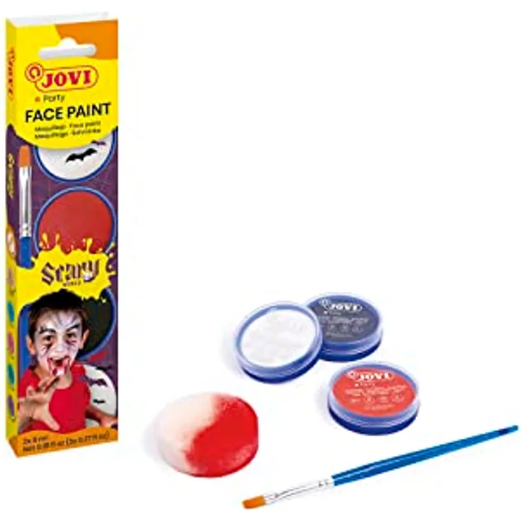 Jovi Kinderschminke Scary, 3 Flaschen à 8 ml, Creme, weiß, rot und schwarz, inklusive Make-up-Schwamm und Flachpinsel (174SC)