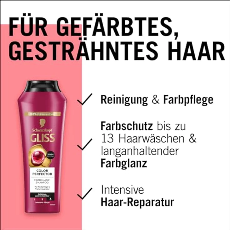 Gliss Kur Colour Perfector Shampoo und Conditioner Set, Haarshampoo mit Hyaluron-Komplex und Cranberry-Extrakt, 250 ml + 200 ml, farbschützender Conditioner für intensiven Farbglanz – Bild 2