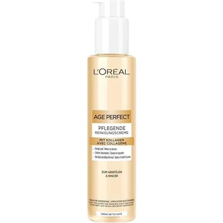 L'Oréal Paris Age Perfect Kollagen Experte Nährende Reinigungscreme, Creme-zu-Schaum-Reiniger für empfindliche und reife Haut, 150 ml