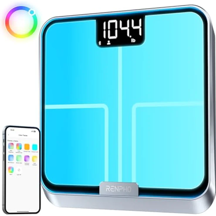 RENPHO Elis Chroma Körperfettwaage, intelligente Bluetooth Personenwaage mit ITO-Beschichtung, 180 kg, anpassbare Farben, wiederaufladbar, 30 cm – Bild 1