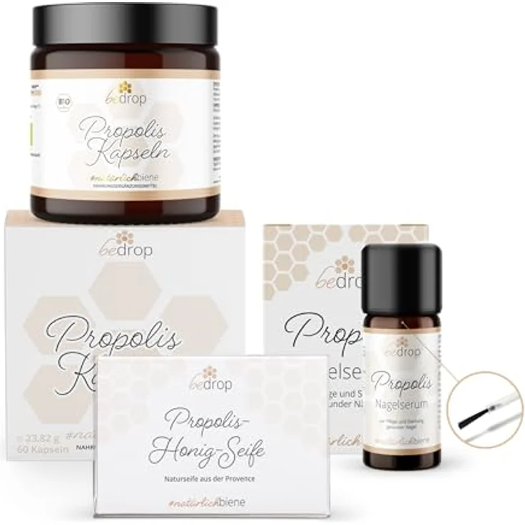 bedrop Propolis Nagelserum 10ml + Kapseln + Seife, Nagelpflege mit Propolis Teebaumöl Lavendelöl & weiteren Ölen, Nail Care Set – Bild 1