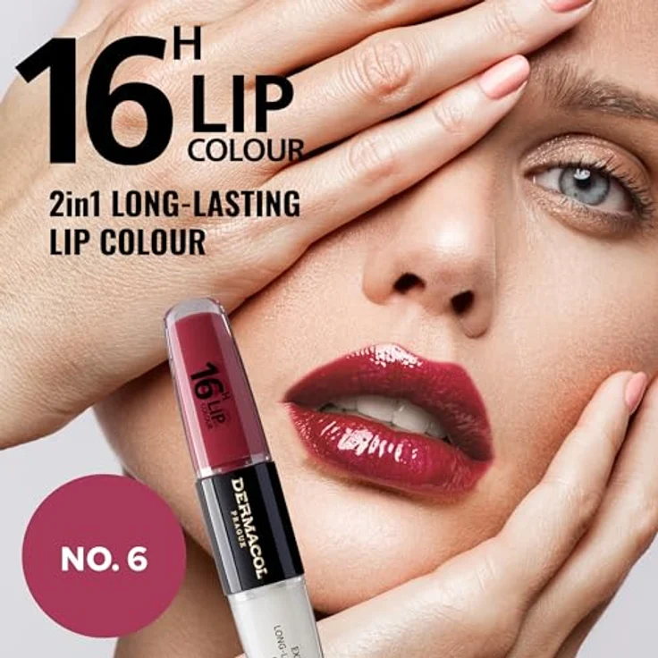 Dermacol 16H Lip Colour, langlebiger glänzender Lippenstift in Farbton 06 Merry Berry, 2x4 ml – Bild 4