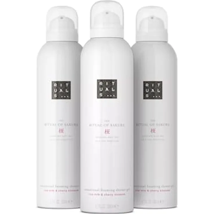 RITUALS The Ritual of Sakura Vorteilspack mit 3 x Duschschaum – Duschgel mit Kirschblüten und Reismilch – zarter, blumiger Duft – Value Pack 3 x 200 ml