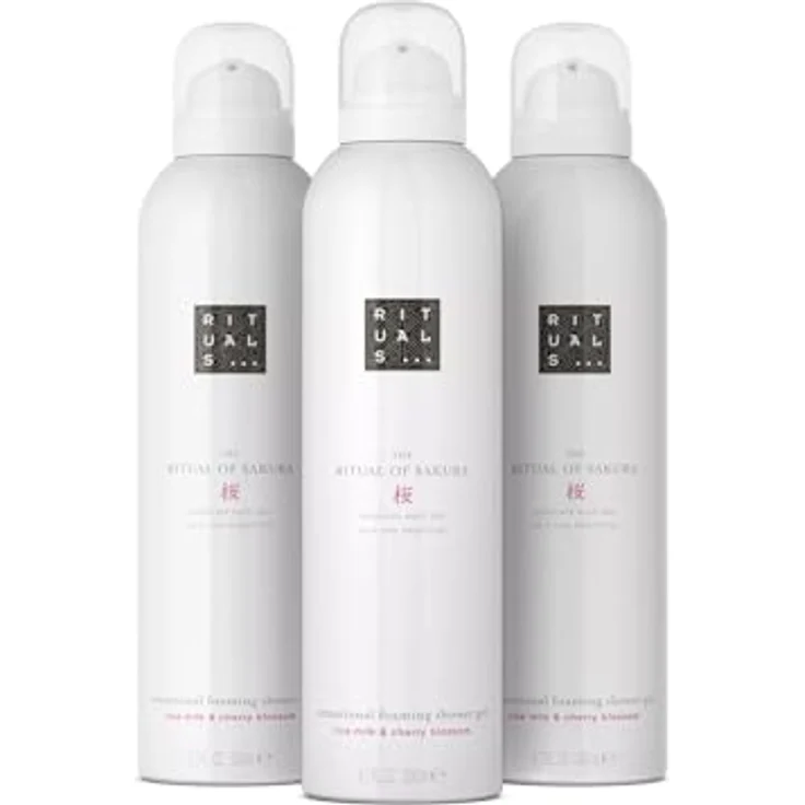 RITUALS The Ritual of Sakura Vorteilspack mit 3 x Duschschaum – Duschgel mit Kirschblüten und Reismilch – zarter, blumiger Duft – Value Pack 3 x 200 ml – Bild 1