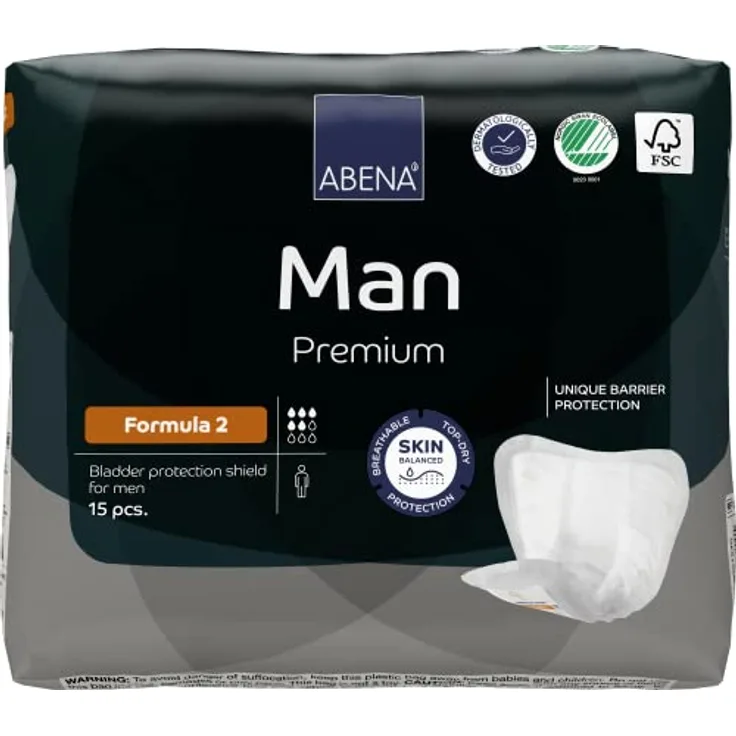 ABENA Abena Man Formel 2 Inkontinenzeinlagen für Männer, Eco-Labeled Herren-Inkontinenzeinlagen, extra Schutz, atmungsaktiv und bequem, 700 ml Saugfähigkeit, 15 Stück