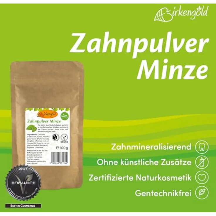 Birkengold Zahnpulver Orange 30 g Glas, 1 Stück, plastikfrei, im Glastiegel verpackt, 100% natürliche Zutaten, keine Schaumbildner und Konservierungsstoffe, Naturkosmetik zertifiziert, vegan – Bild 3