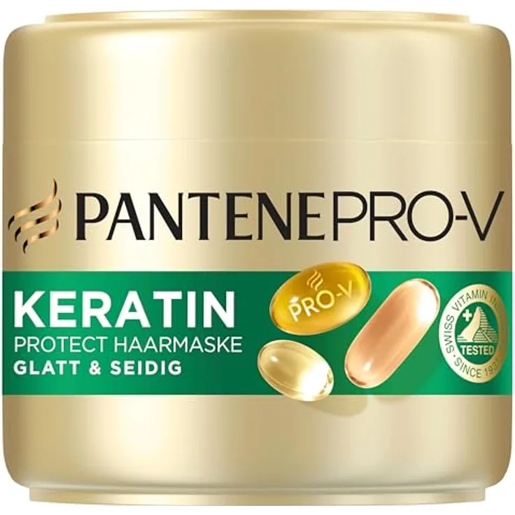 Pantene Pro-V Glatt & Seidig Keratin Reconstruct Haarmaske, 300ml - Intensivpflege gegen Frizz mit 50% mehr Wirkstoffen und bis zu 72 Stunden glatterem Haar