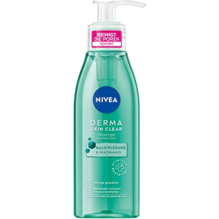 NIVEA Derma Skin Clear Waschgel (150 ml), klärender und reinigender Cleanser für unreine Haut, effektives Reinigungsgel mit Salicylsäure und Niacinamid