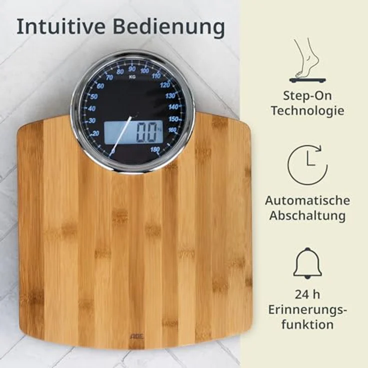 ADE BE 1719 Luna Digitale Personenwaage Wägebereich (max.)=180kg Bambus – Bild 6
