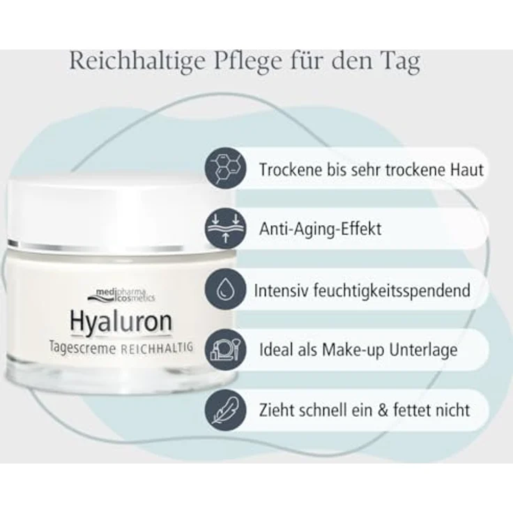 Medipharma Cosmetics Hyaluron Tagescreme Reichhaltig, Gesichtscreme mit Anti-Aging-Effekt für empfindliche Haut, 50 ml – Bild 3