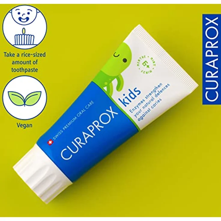 Curaprox Kids Minze, Zahnpasta für Kinder ab 6 Jahren mit mildem Minzgeschmack, 1450 ppm Fluorid, RDA 40, Pink, 60 ml – Bild 4