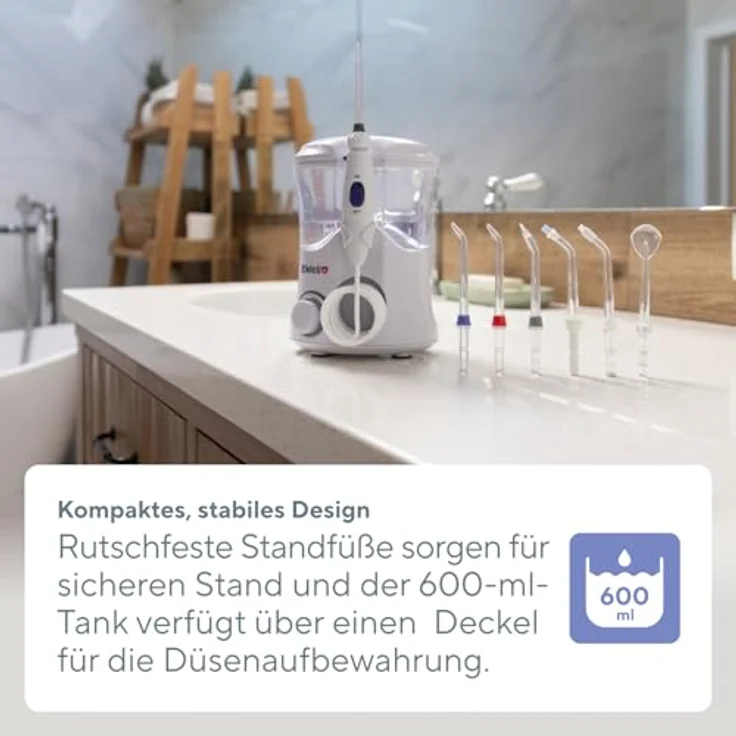 B.Well PRO-922, stationäre Munddusche mit 10 Betriebsarten, pulsierender Reinigung, 360-Grad-Düsendrehung, 600 ml Wassertank und 7 Düsen – Bild 5
