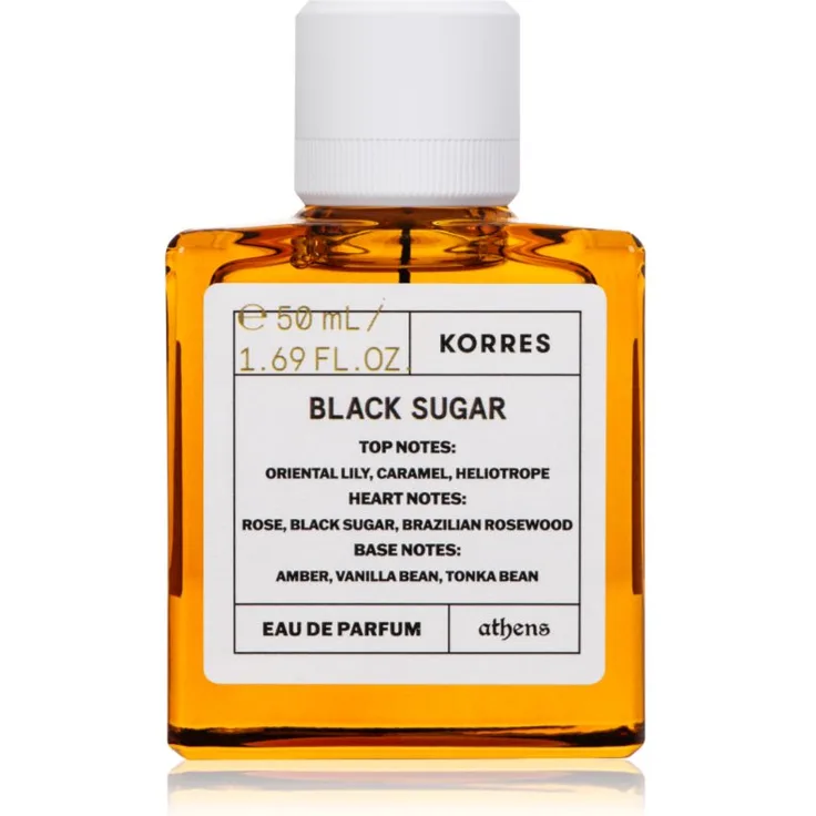 Korres Black Sugar EDP Unisex, 50 ml Eau de Parfum mit süß-holzigem und blumigem Duft, 82 % natürliche Inhaltsstoffe