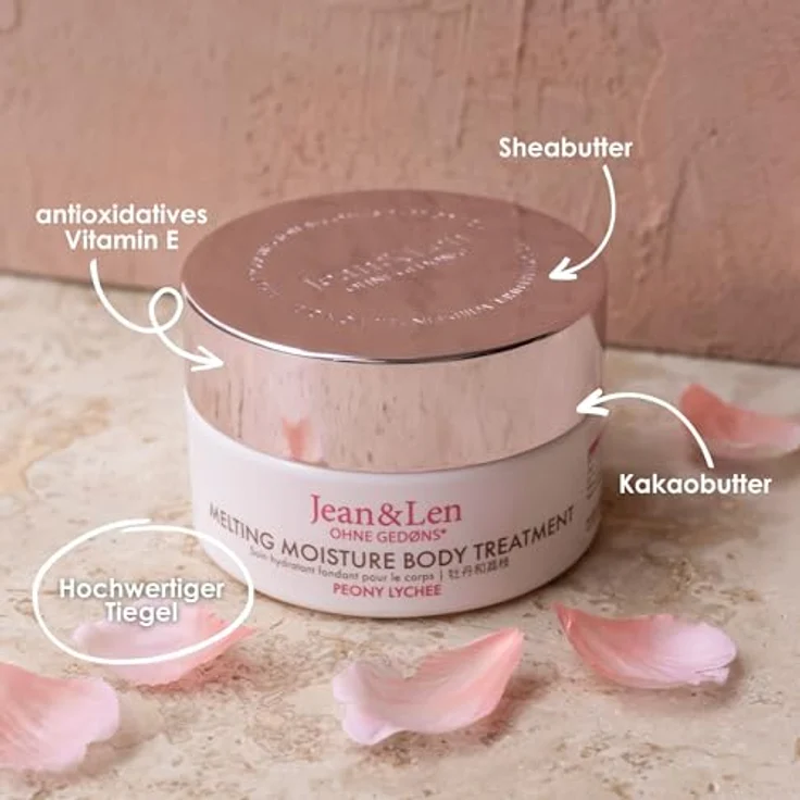 Jean & Len Melting Moisture Body Treatment Peony & Lychee, pflegende Body Butter für normale Haut, 200 ml, vegan, ohne Parabene und Silikone – Bild 3