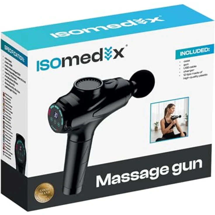 ISO TRADE ISOMEDIX Massagepistole, Schwarz, 30 Intensitätsstufen, 12 Massagaufsätze, ergonomisches Design, leises Arbeiten, Transportkoffer – Bild 9