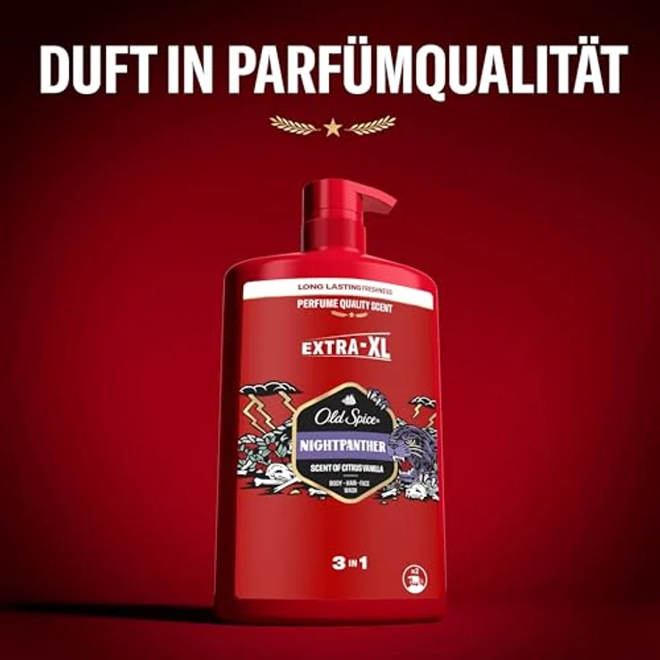 Old Spice Nightpanther 3in1 Duschgel & Shampoo für Männer, 1L, langanhaltender, frischer Duft in Parfümqualität, Tiefenreinigung für Haare-Gesicht-Körper, sanftes Hautgefühl – Bild 3