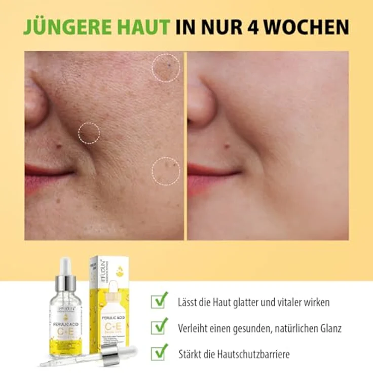 P-Beauty Cosmetic Accessories SEFUDUN C+E Ferulic Acid Gesichtsserum, 30ml, Anti-Aging, Vitamin C + E, Hautschutz, strahlender Teint – Bild 6