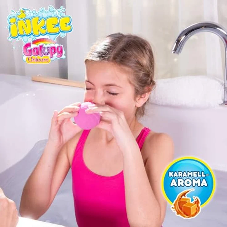 INKEE Surprise Galupy Unicorn, Einhorn Badebombe mit Karamellduft und Jojobaöl, 100g mit Überraschungsspielzeug – Bild 3