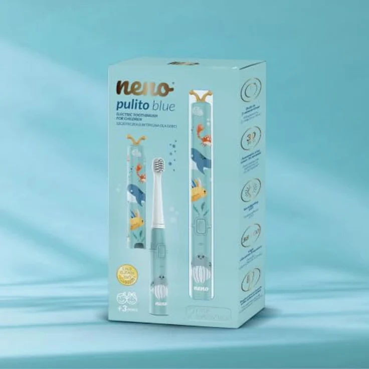 Neno Pulito Blue Elektrische Zahnbürste für Kinder, sanfte Reinigung mit Lithium-Ionen-Akku und integriertem Timer – Bild 6