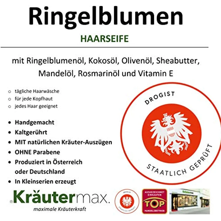 Ringelblume Haarseife Seife mit Blüten Extrakt und Ringelblumenöl Naturrein 1 x 100 g – Bild 4