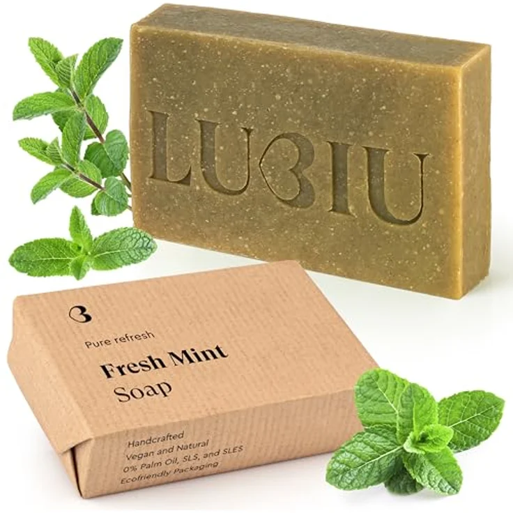 lubiu Frische Minze Seife 100g - 3in1 Duschseife für Männer (Körper, Haare & Bart) - Naturseife mit Pfefferminz- und Eukalyptusduft - vegan und palmölfrei – Bild 1