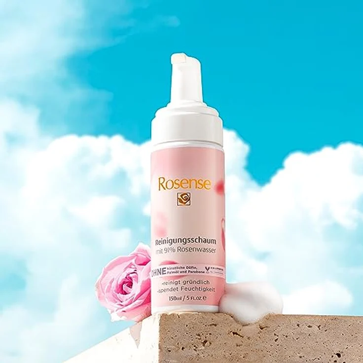 Rosense Reinigungsschaum – feuchtigkeitsspendende Gesichtsreinigung mit 91% natürlichem Rosenwasser vegan - 150 ml – Bild 4