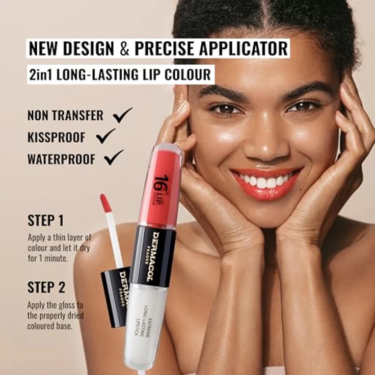 Dermacol 16H Lip Colour, langlebiger, glänzender Lippenstift, Farbton 26, 2x4 ml, mit Vitamin E und Bienenwachs für optimale Lippenpflege – Bild 2