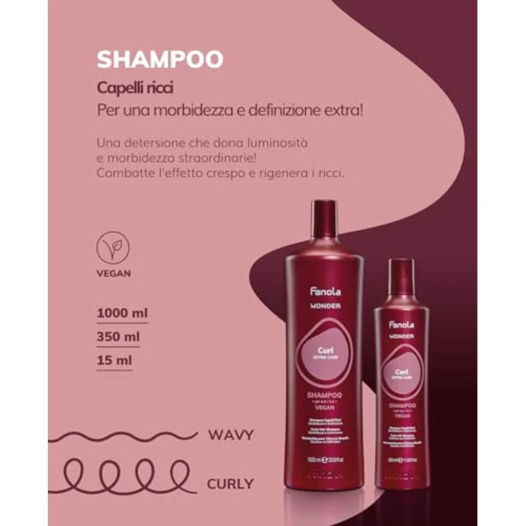 Fanola Wonder Curl Shampoo für lockiges und gewelltes Haar, 1000 ml - Sls/Sles Free, Außergewöhnliche Definition und Weichheit - FANOLA – Bild 4