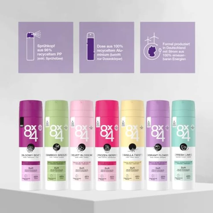 8x4 Deodorant Nr. 7 Fresh Lime, 150 ml Spray mit 48h Schutz, vegan, frisch-fruchtiger Zitrusduft – Bild 6