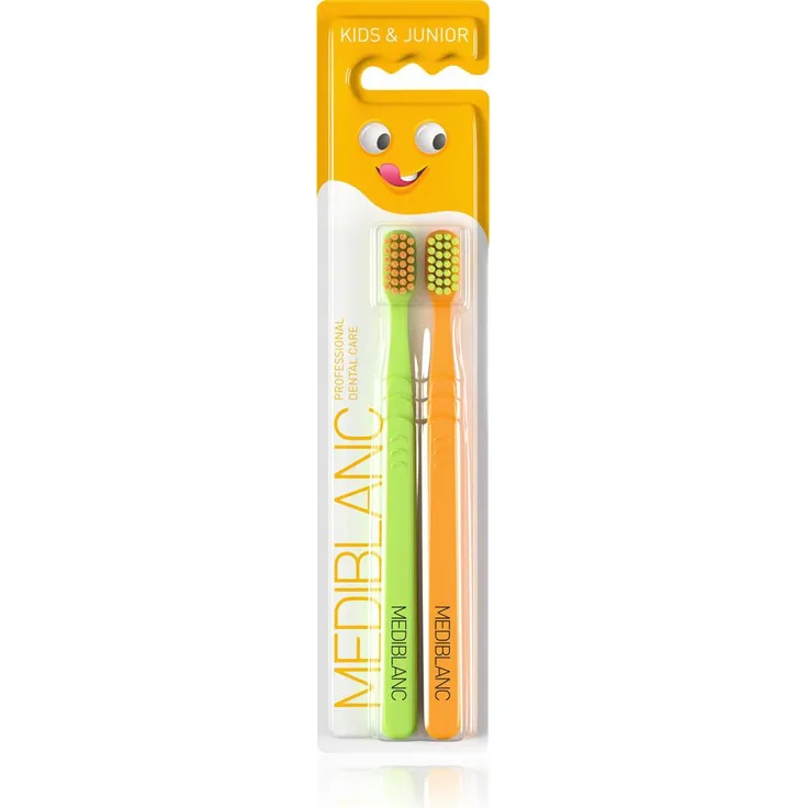 Mediblanc Kinderzahnbürste Ultra Soft, 2 Stück, grün/orange für schonende Zahnpflege