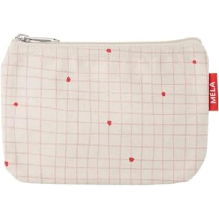 MELAWEAR Kleine Kosmetiktasche aus Bio-Baumwolle – Kulturbeutel, Make-Up Etui & Federtasche, kompakt, vegan, Greige/Candy Grid Print, GOTS- und Fairtrade-zertifiziert