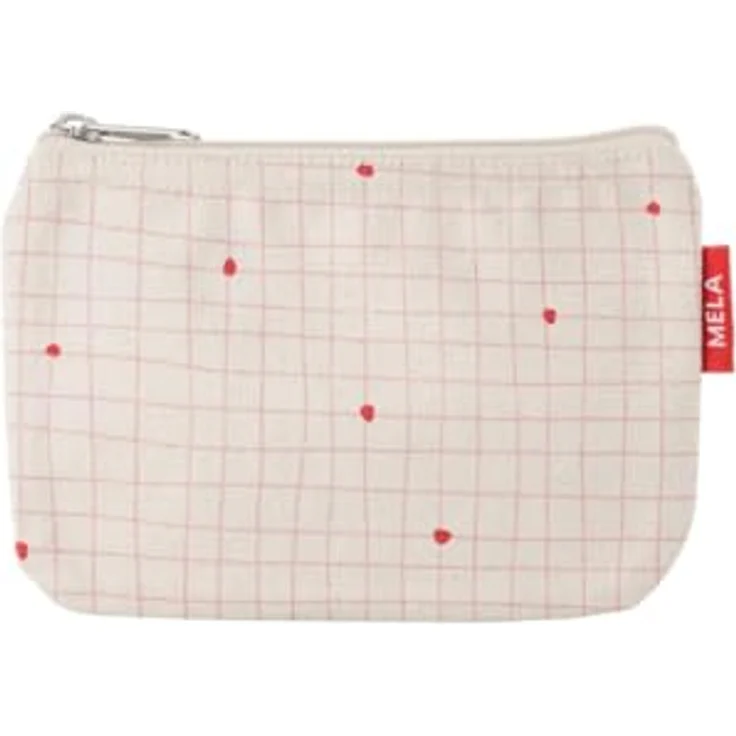MELAWEAR Kleine Kosmetiktasche aus Bio-Baumwolle – Kulturbeutel, Make-Up Etui & Federtasche, kompakt, vegan, Greige/Candy Grid Print, GOTS- und Fairtrade-zertifiziert – Bild 1