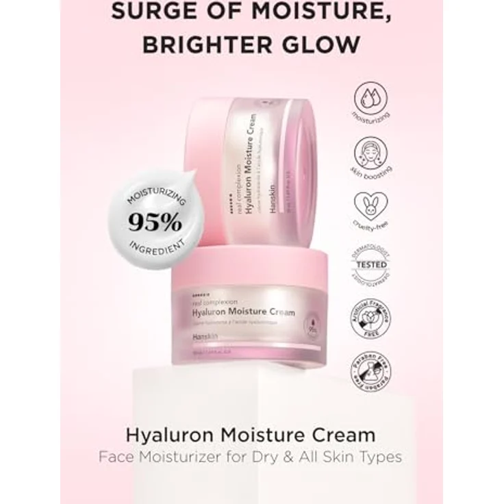 Konjac Sponge HANSKIN Real Complexion Hyaluronic Moisture Cream, feuchtigkeitsspendende Gesichtscreme mit Hyaluronsäure, 50 ml, 24h Creme – Bild 2