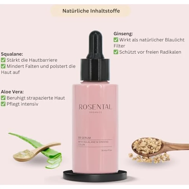 Rosental ORGANICS BB Serum (30ml) - Getöntes Gesichtsserum mit Squalan, Aloe Vera & Ginseng - Feuchtigkeitsspendende Gesichtspflege - Neue Formulierung (Light) (Medium) – Bild 3