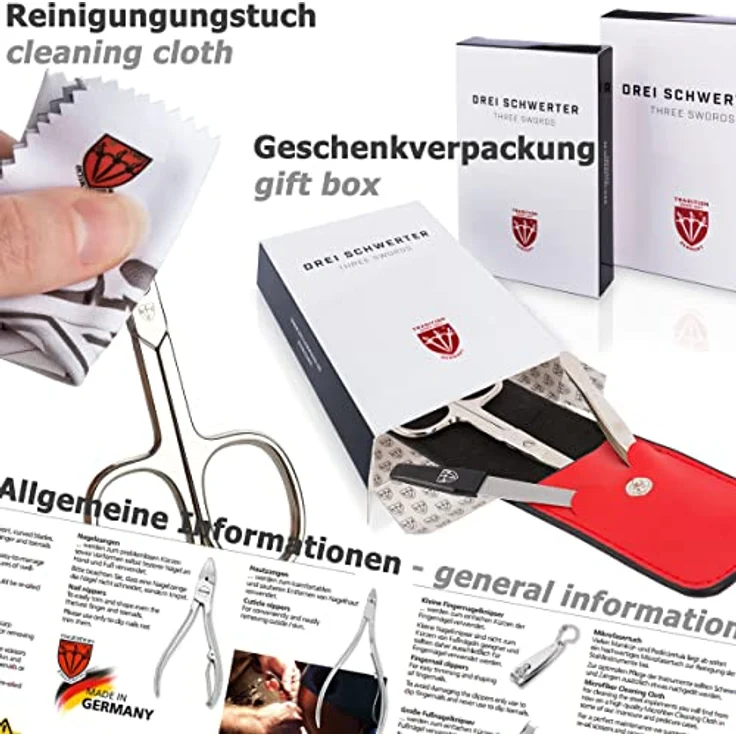 DREI SCHWERTER Maniküreset 'Genova', 6-tlg. Nagelpflegeset in weissem Kunstlederetui, inkl. Nagelschere, Hautschere, Nagelknipser, Glas- und Saphirnagelfeile, Pinzette – Bild 5