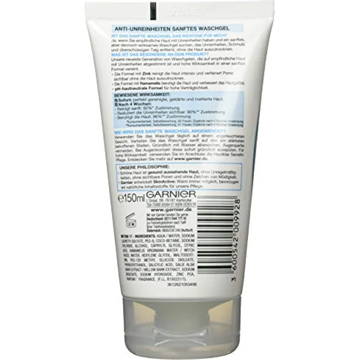 Garnier Waschgel, sanfte Reinigung für empfindliche Haut, Anti-Unreinheiten, seifenfrei, mit Zink & Hamamelis, sensitiv, 1er-Pack (1 x 150 ml) – Bild 2