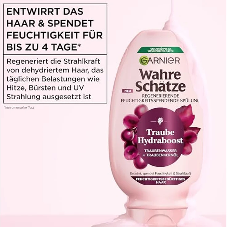 Garnier Wahre Schätze Regenerierende Feuchtigkeitsspendende Spülung, Traube Hydraboost, Conditioner für feuchtigkeitsbedürftiges Haar, 200 ml – Bild 2