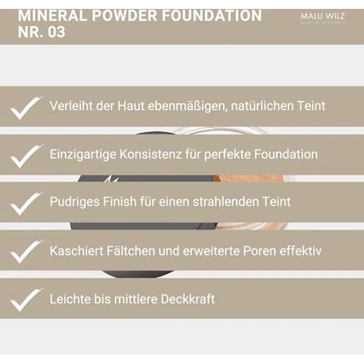 Malu Wilz Just Mineral Powder Foundation Nr.3 Sand Purity 15g I Mineral Puder Makeup I Puder Foundation für strahlenden Teint, auch für sensible Haut – Bild 4