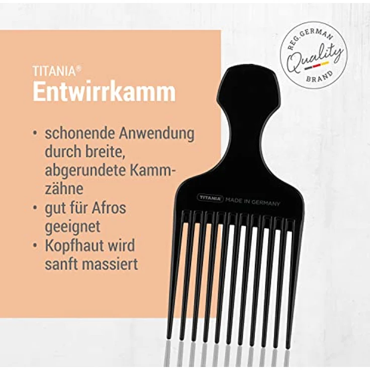 TITANIA Afrokamm Schwarz, grobzinkiger Lockenkamm mit Griff für lockige und naturkrause Haare, Made in Germany – Bild 3