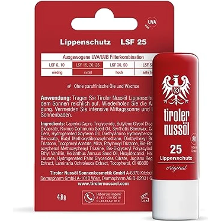 Tiroler Nussöl Lippenpflege Original, Lippenpflegestift mit LSF 25, 5 g, ohne Konservierungsstoffe – Bild 4