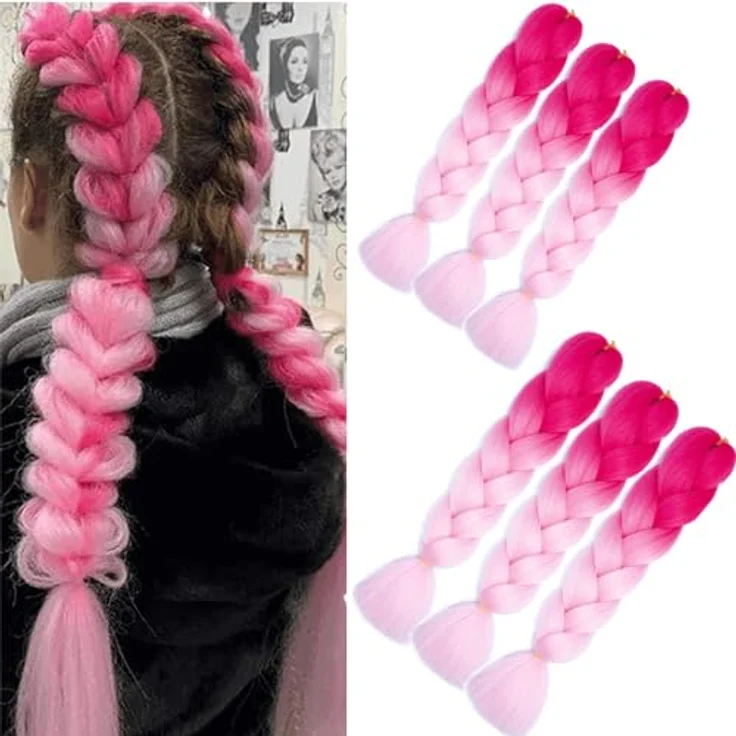 Shangxiu Rosa Ombre Braiding Hair, Kunsthaar Haarverlängerungen 24" (60cm), 600g für Zöpfe und kreative Frisuren – Bild 1