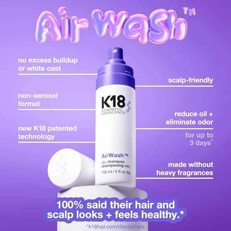 K18 Biomimetic Hairscience AirWash™ Dry Shampoo, aerosolfreies Trockenshampoo zur Öl- und Geruchsabsorption, 118 ml – Bild 4