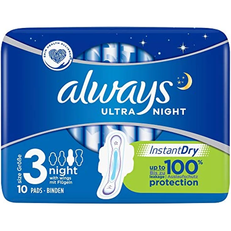 Always Ultra Night Damenbinden Gr.3 mit Flügel mit InstantDry-System SecureGuard-Konturen für zusätzliche Sicherheit geruchsneutralisierende Technologie 10 Stück – Bild 2