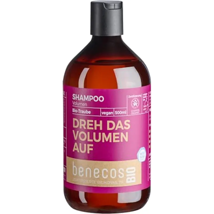 Benecos Traube Shampoo Volumen, Bio-Haarpflege mit Traubenkernöl und Süßmandelprotein, 500ml