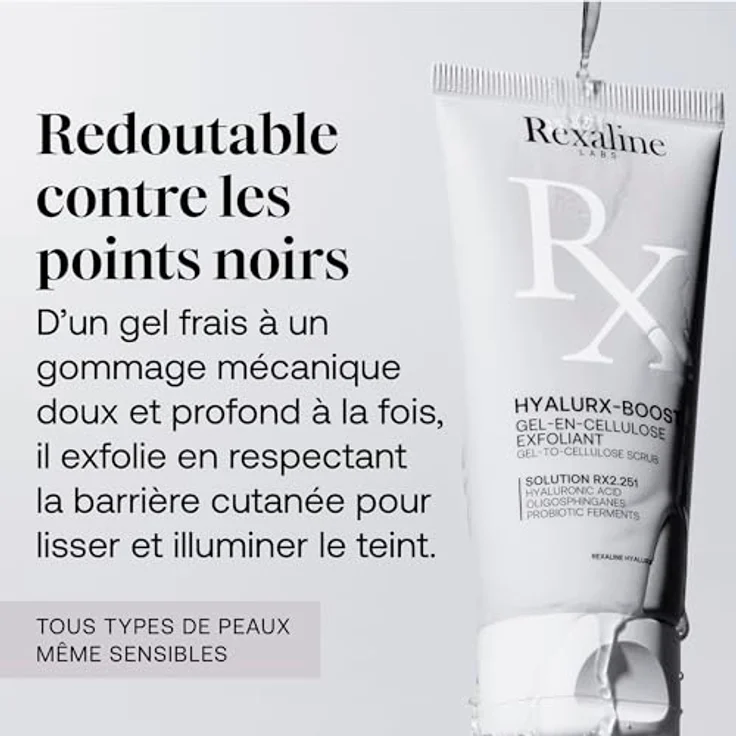 Rexaline HYALURX-BOOST Gel-in-Cellulose-Peeling – Hyaluronsäure RX2, sanfte Gesichtsreinigung mit Probiotika, entfernt abgestorbene Hautzellen & Mitesser für empfindliche Haut – 50 ml – Bild 2