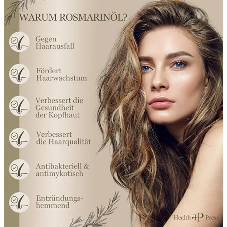 Health Press® Rosmarinöl 60ml – Haaröl bei Haarausfall – Rosemary Oil for Hair – Dermatologisch getestet - Natürliche Pflege – Bild 2