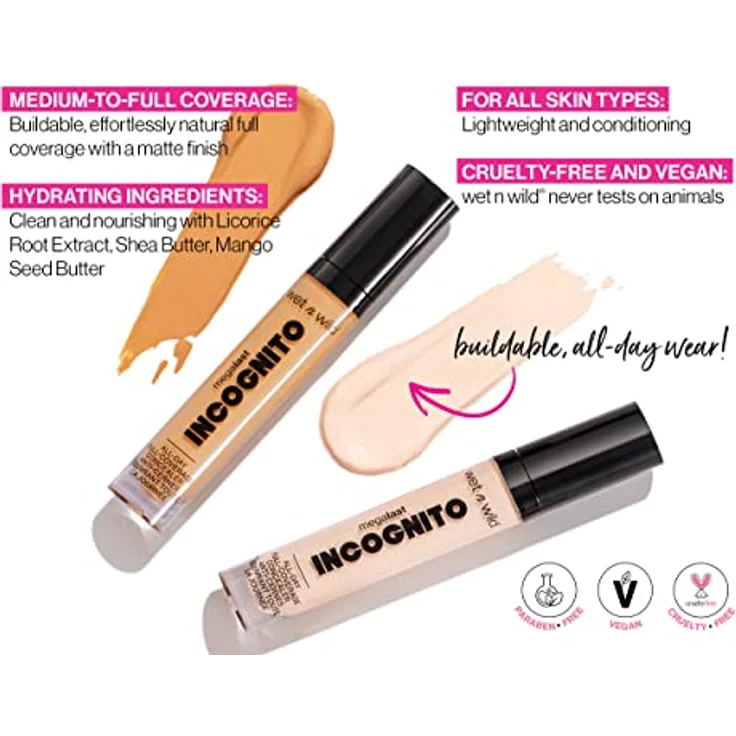 Wet n Wild MegaLast Incognito, cremiger Concealer für volle Abdeckung, hochpigmentiert, Farbton Light Medium, 5,5 ml – Bild 2